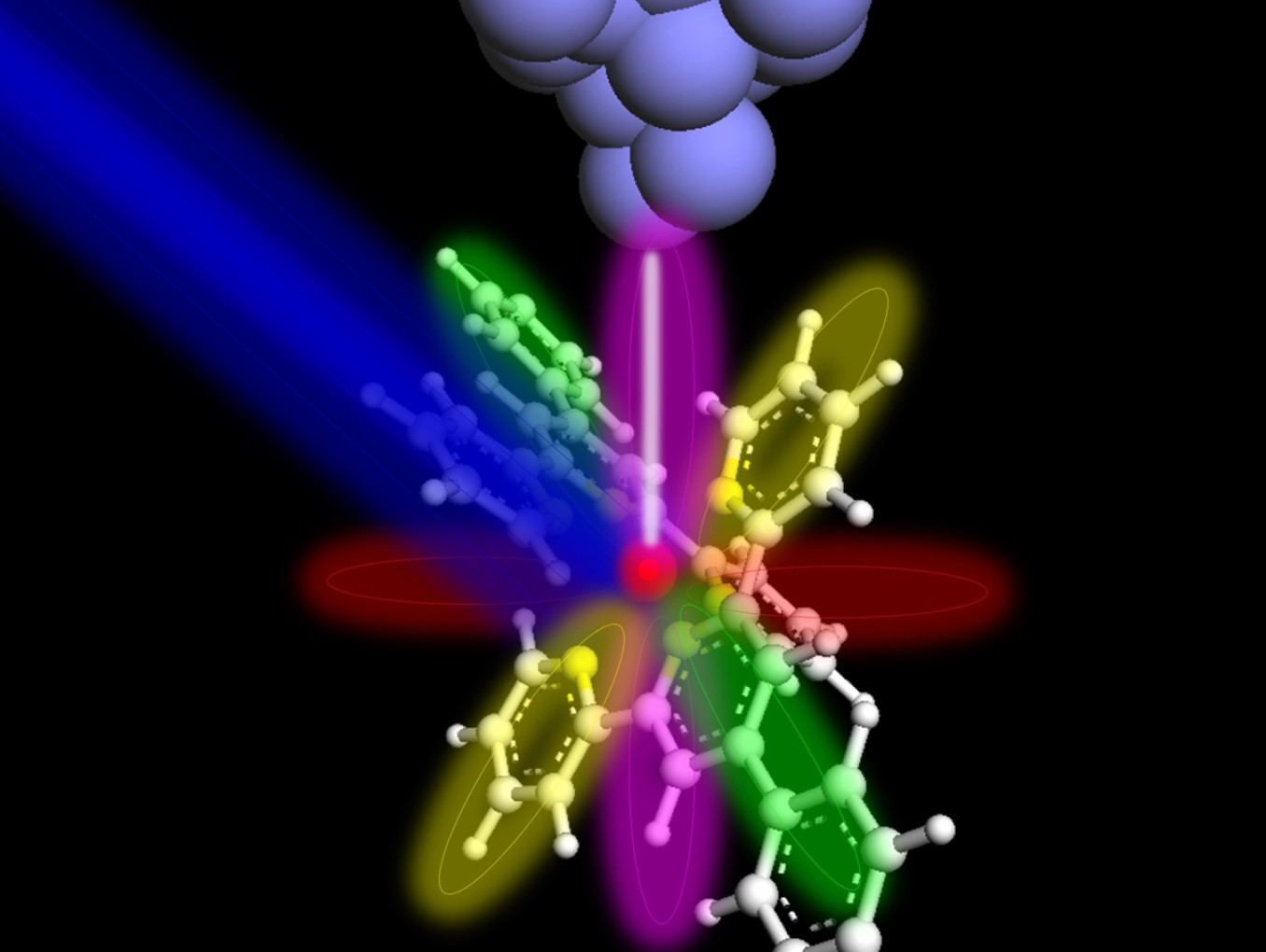 X-rays excite core electrons in an iron atom, which then tunnel to a detector.