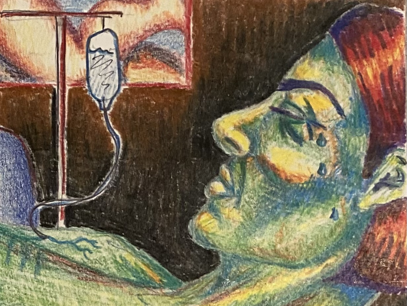 drawing of Dr. Fejzo when she was suffering from HG by her sister Melanie Schoenberg